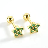 925 Silver Star Stud Earring Green 10 Piercing Pendientes Wedding Jewelry