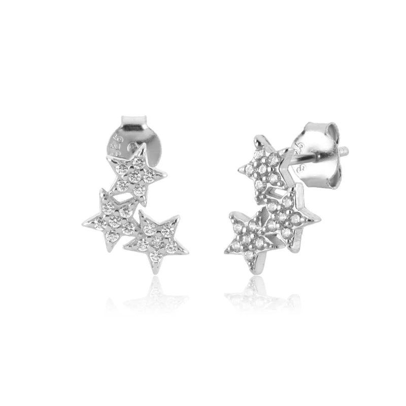 925 Silver Starry Sky Sparkle Star Stud Earring Women Crystal CZ