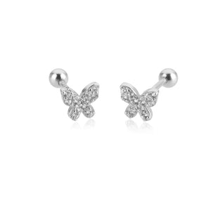 925 Silver Colorful Butterfly Stud Earrings CZ Zircon Jewelry