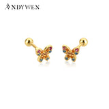925 Silver Colorful Butterfly Stud Earrings CZ Zircon Jewelry