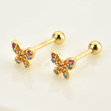 925 Silver Colorful Butterfly Stud Earrings CZ Zircon Jewelry