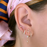 925 Silver 3 CZ Piercing Stud Earring Clear Pendient Women Chain Jewelry