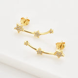 925 Silver Three Star Line Stud Earring Women Piercing Fine Jewelry