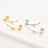 925 Silver Three Star Line Stud Earring Women Piercing Fine Jewelry