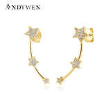925 Silver Three Star Line Stud Earring Women Piercing Fine Jewelry