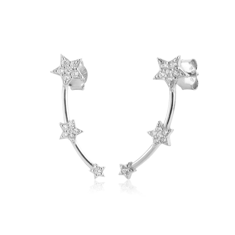 925 Silver Three Star Line Stud Earring Women Piercing Fine Jewelry