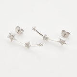 925 Silver Three Star Line Stud Earring Women Piercing Fine Jewelry