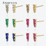 925 Silver Three Zircon CZ Crystal Stud Earring Clips Spring Women Punk