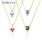 925 Silver Zircon CZ Pendant Choker Chain Rainbow Crystal Wedding Jewelry