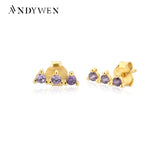 925 Silver Zircon Crystal Stud Earrings Piercing Circle Europeans Jewels
