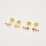 925 Silver Zircon Line Stud CZ Earring Piercing Clip