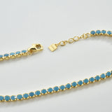 925 Silver Turquoise 2mm Bead CZ Tennis Bracelet Women Fine Jewelry