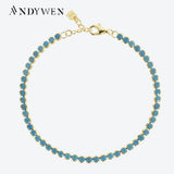 925 Silver Turquoise 2mm Bead CZ Tennis Bracelet Women Fine Jewelry