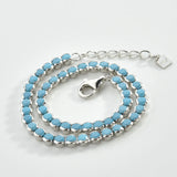 925 Silver Turquoise 2mm Bead CZ Tennis Bracelet Women Fine Jewelry