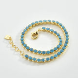 925 Silver Turquoise 2mm Bead CZ Tennis Bracelet Women Fine Jewelry