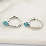 925 Silver Turquoise Enamel Heart Drop Earring Piercing Jewelry