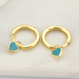 925 Silver Turquoise Enamel Heart Drop Earring Piercing Jewelry