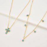 925 Silver Turquoise Zircon Charm Cross Choker Necklace Wedding Gift