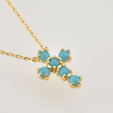 925 Silver Turquoise Zircon Charm Cross Choker Necklace Wedding Gift