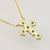 925 Silver Turquoise Zircon Charm Cross Choker Necklace Wedding Gift