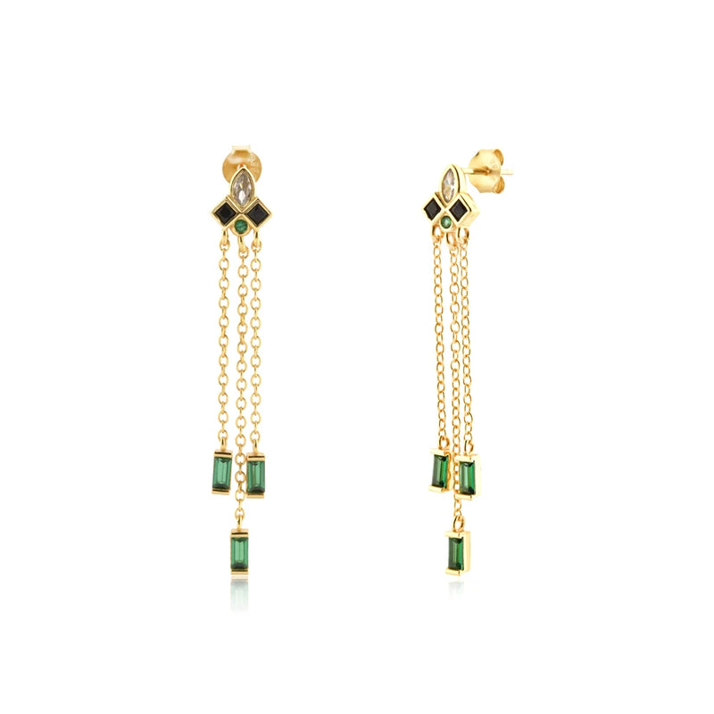 925 Sterling Silver Green Chain Drop Earring Wedding Fine Jewelry