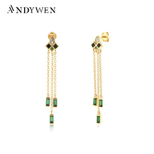 925 Sterling Silver Green Chain Drop Earring Wedding Fine Jewelry