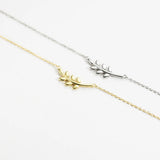 925 Silver Leafs Pendant Necklace Long Chain Choker Wedding Jewelry