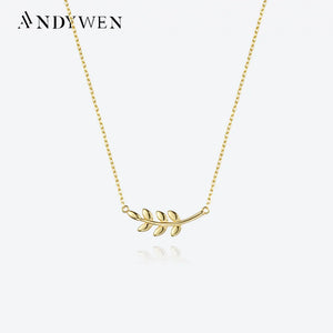 925 Silver Leafs Pendant Necklace Long Chain Choker Wedding Jewelry