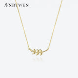 925 Silver Leafs Pendant Necklace Long Chain Choker Wedding Jewelry