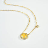925 Silver Yellow Enamel Smile Coins Pendant Long Chain Necklace
