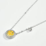 925 Silver Yellow Enamel Smile Coins Pendant Long Chain Necklace