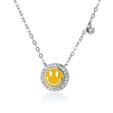 925 Silver Yellow Enamel Smile Coins Pendant Long Chain Necklace