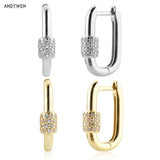 925 Silver Zircon Ball CZ Hoops Oval Women Jewelry