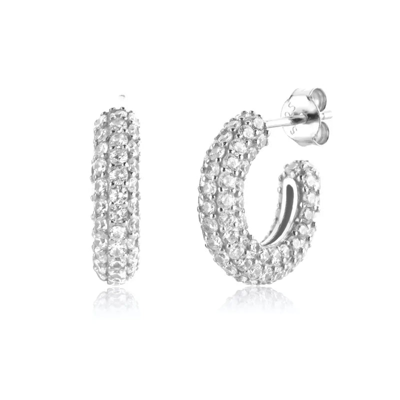 925 Sterling Silver Big Hoops Clips Round Circle Winter Women Wedding