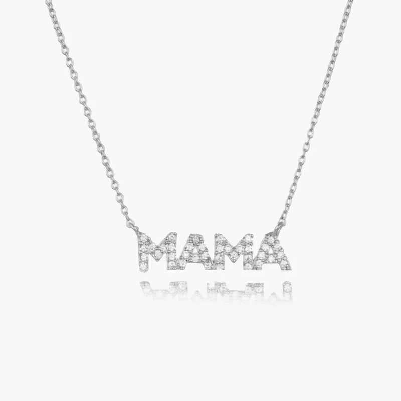 925 Silver CZ MAMA Pendant Necklace for Women Wedding
