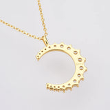 925 Silver Moon Pendant Clear Zircon CZ Long Chain Women Jewelry