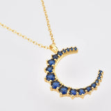 925 Silver Moon Pendant Clear Zircon CZ Long Chain Women Jewelry