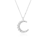 925 Silver Moon Pendant Clear Zircon CZ Long Chain Women Jewelry