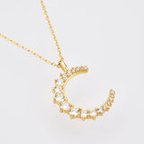 925 Silver Moon Pendant Clear Zircon CZ Long Chain Women Jewelry