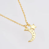925 Silver Zircon Moon Star Pendant Necklace Wedding Jewelry