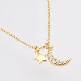 925 Silver Zircon Moon Star Pendant Necklace Wedding Jewelry