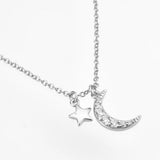 925 Silver Zircon Moon Star Pendant Necklace Wedding Jewelry
