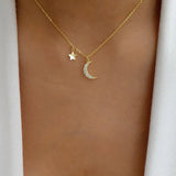 925 Silver Zircon Moon Star Pendant Necklace Wedding Jewelry