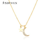 925 Silver Zircon Moon Star Pendant Necklace Wedding Jewelry