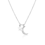 925 Silver Zircon Moon Star Pendant Necklace Wedding Jewelry