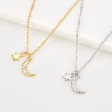 925 Silver Zircon Moon Star Pendant Necklace Wedding Jewelry