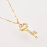 925 Sterling Silver Zircon Pave Key Pendant Long Chain Necklace
