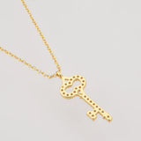 925 Sterling Silver Zircon Pave Key Pendant Long Chain Necklace