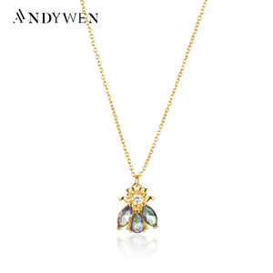 925 Silver Zircon Bee Pendant Necklace