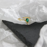925 Silver Green Zircon CZ Resizable Ring Punk Jewelry